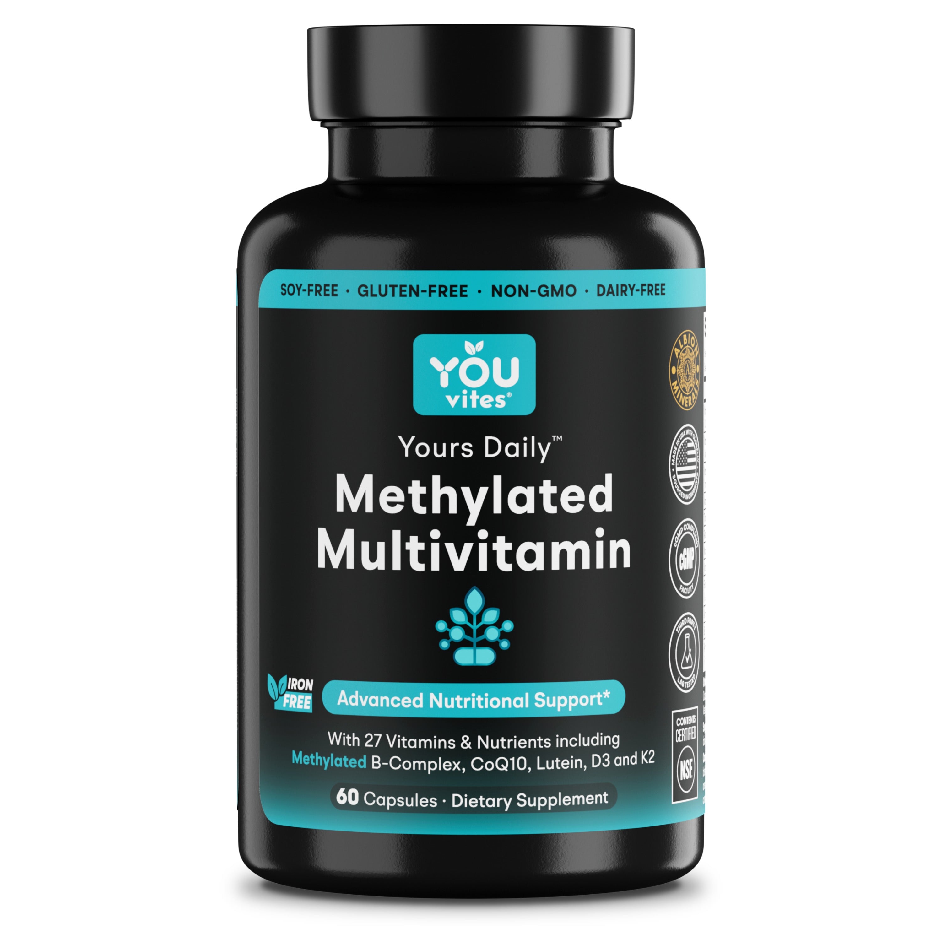 You Vites Yours Daily - Methylated Multivitamin - Iron-Free, Methyl B12, Methylfolate, CoQ10 - 60 Capsules