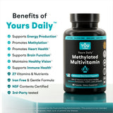 You Vites Yours Daily - Methylated Multivitamin - Iron-Free, Methyl B12, Methylfolate, CoQ10 - 60 Capsules
